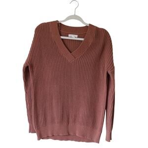 Aeropostale Women's Pink V-Neck Oversized Sweater XS